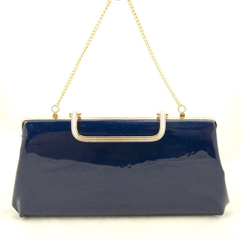 1950s Navy Patent Clutch Bag Cats Like Us