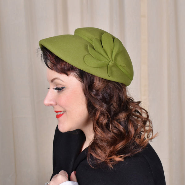 1950s Olive Green Fan Hat Cats Like Us