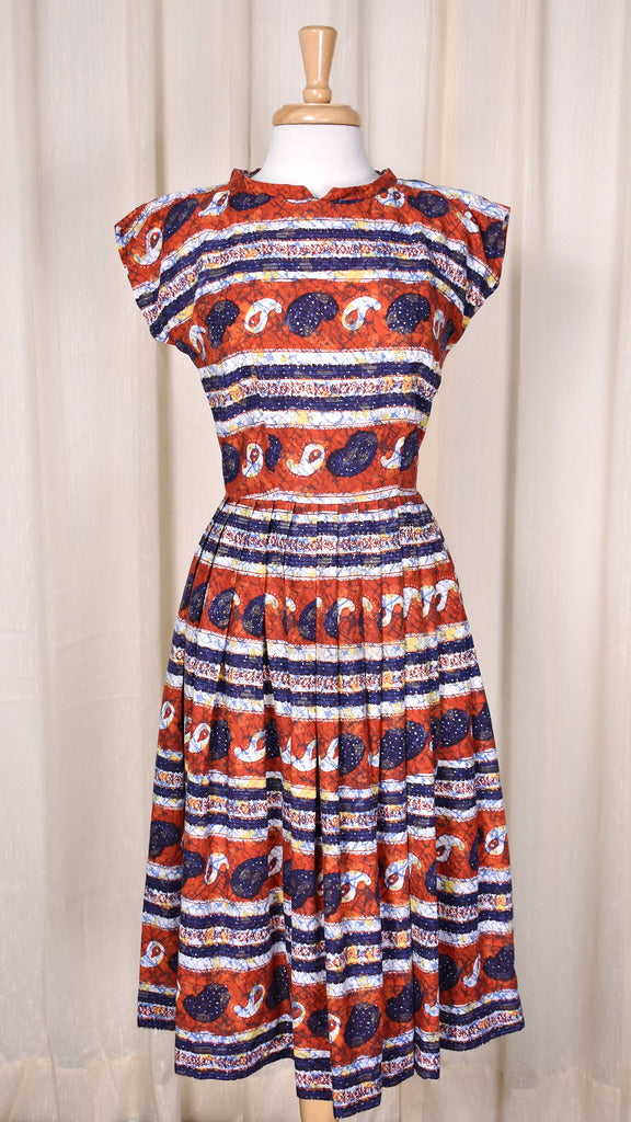 1950s Paisley Batik Vintage Swing Dress