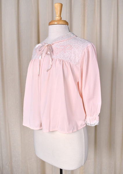 1950s Pink & Lace Collar Bed Jacket Cats Like Us