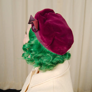 1950s Plum Velvet Beret Hat Cats Like Us