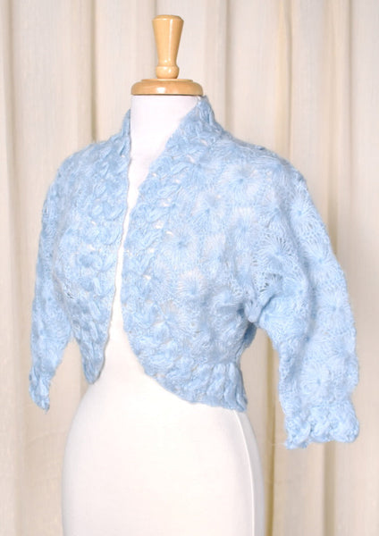 1950s Powder Blue Knit Bolero Sweater Cats Like Us