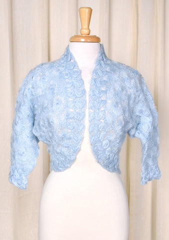 1950s Powder Blue Knit Bolero Sweater Cats Like Us
