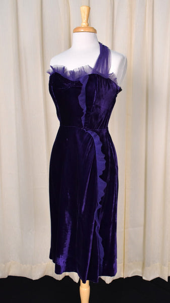 1950s Purple Velvet Asymmetrical Dress Cats Like Us