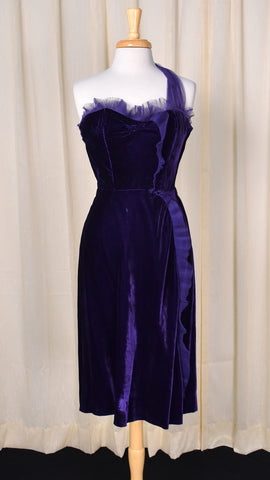 1950s Purple Velvet Asymmetrical Dress Cats Like Us