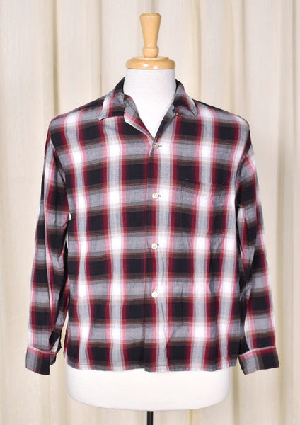 1950s Red & Blk Plaid LS Shirt Cats Like Us