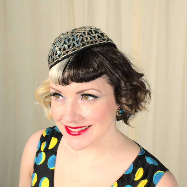 1950s Sequin Bow Cap Hat Cats Like Us