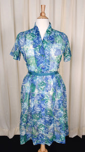 1950s Sheer Blue Floral Dress Cats Like Us