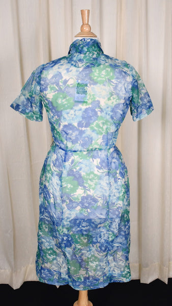 1950s Sheer Blue Floral Dress Cats Like Us