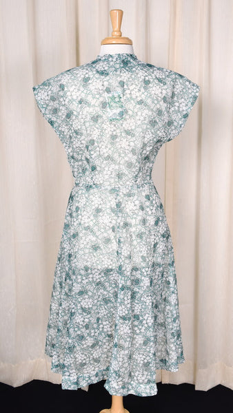 1950s Sheer Green Floral Vintage Dress Cats Like Us