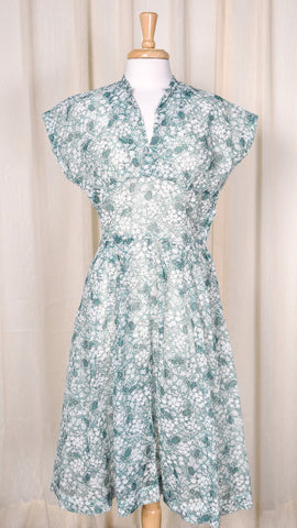1950s Sheer Green Floral Vintage Dress Cats Like Us