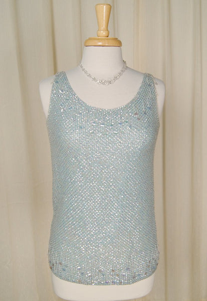 1950s Sky Blue Sequin Top Cats Like Us