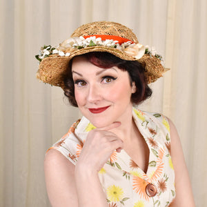 1950s Straw & Floral Brim Hat Cats Like Us