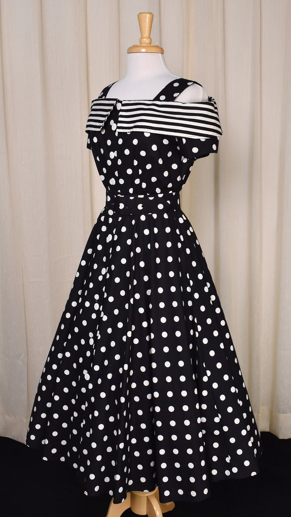 1950s black and white polka dot dress Classic Black and White Polkadots Pinup Dress