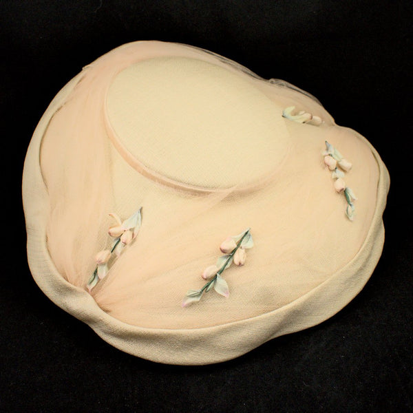 1950s Tan Floral Platter Hat Cats Like Us