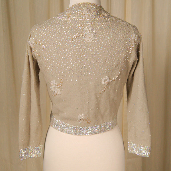 1950s Taupe Beaded Cardigan Cats Like Us