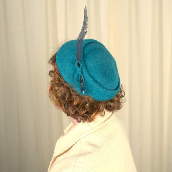 1950s Turquoise Feather Cap Hat Cats Like Us