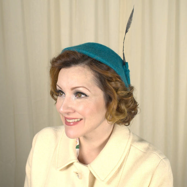1950s Turquoise Feather Cap Hat Cats Like Us