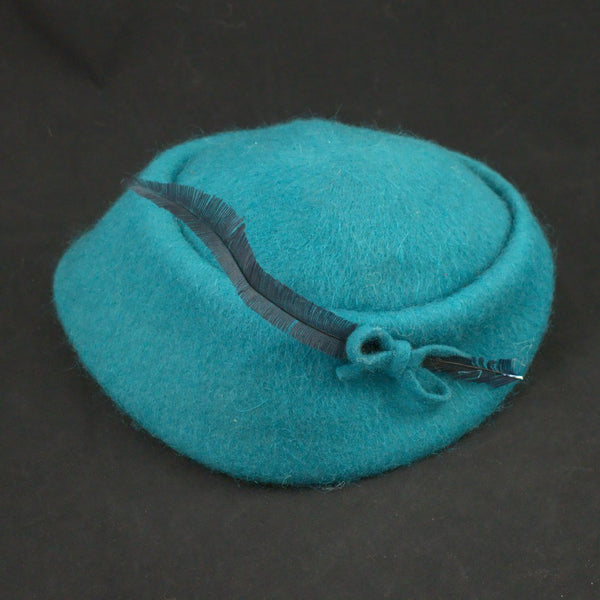 1950s Turquoise Feather Cap Hat Cats Like Us
