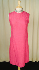 1950s Vinatge Pink Linen Shift Dress Cats Like Us