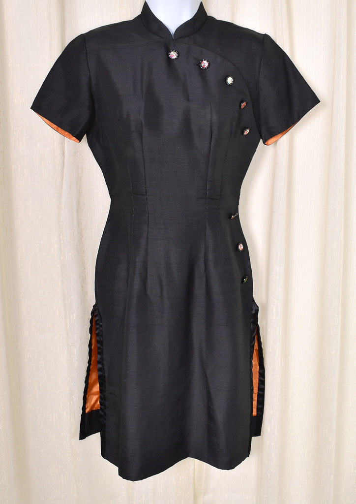 1950s Vintage Black Cheongsam Dress Cats Like Us