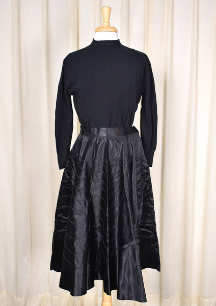 1950s Vintage Black Satin Wave Skirt Cats Like Us