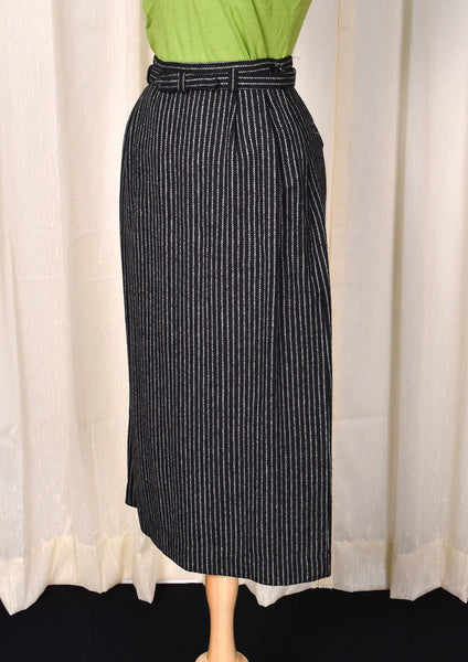 1950s Vintage Black & White Pinstripe Wool Pencil Skirt Cats Like Us