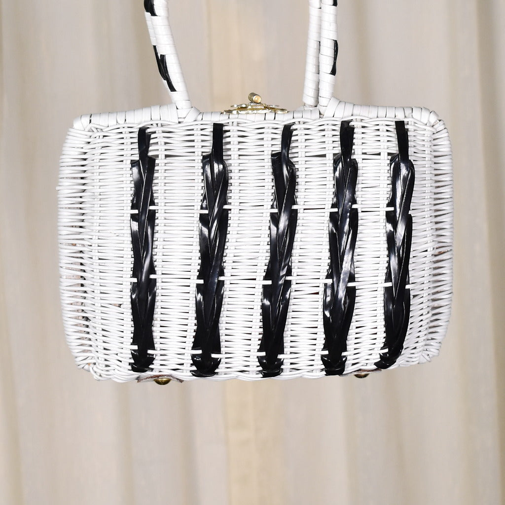 1950s Vintage Black & White Wicker Bag Cats Like Us