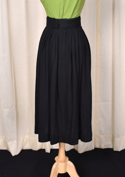 1950s Vintage Black Wool A-Line Pleated Skirt Cats Like Us