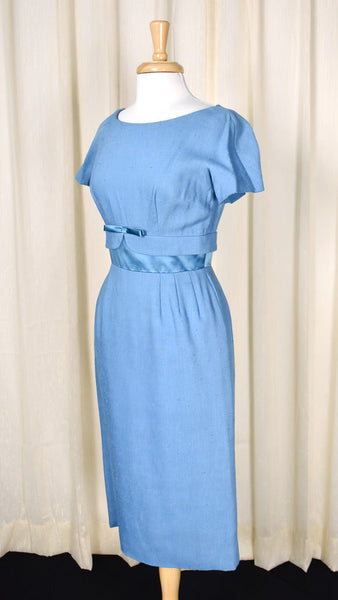 1950s Vintage Blue Bow Wiggle Dress Cats Like Us
