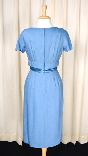 1950s Vintage Blue Bow Wiggle Dress Cats Like Us