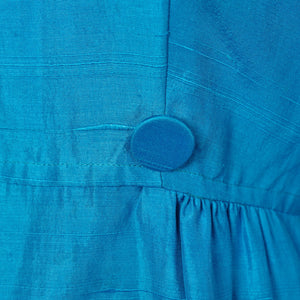 1950s Vintage Blue Button Silk Sheath Dress Cats Like Us