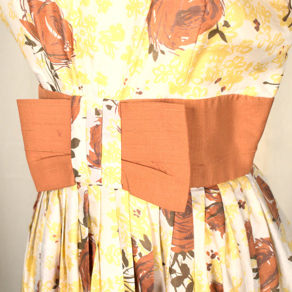 1950s Vintage Bronze Roses Party Dress Cats Like Us