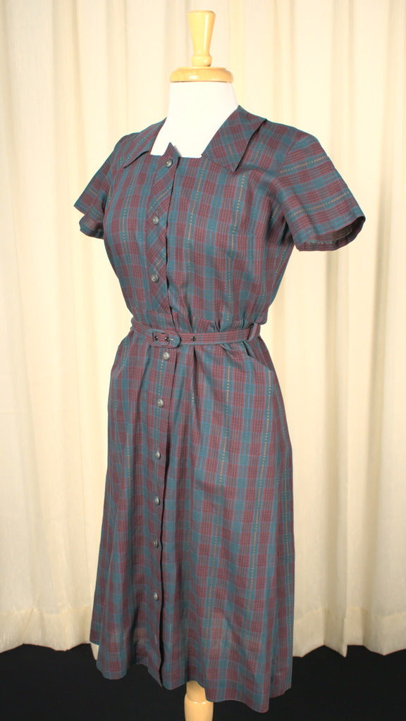 1950s Vintage Burgundy Plaid Dress by Hattie Leeds – Cats Like Us