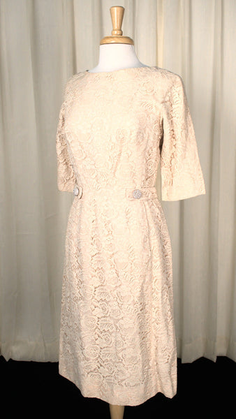 1950s Vintage Champagne Lace Dress Cats Like Us