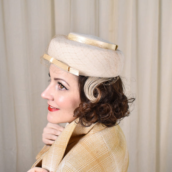 1950s Vintage Cream Bow & Wool Hat Cats Like Us