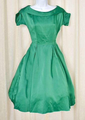 1950s Vintage Emerald Green Swing Dress Cats Like Us