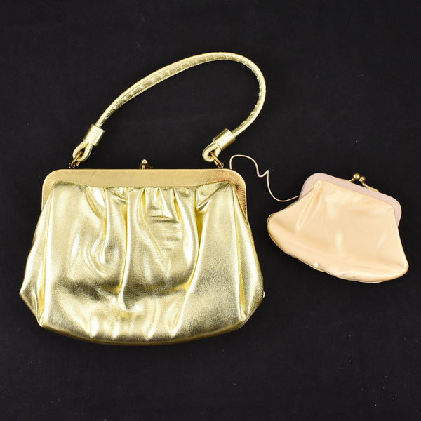1950s Vintage Gold Handbag w Coin Purse Cats Like Us