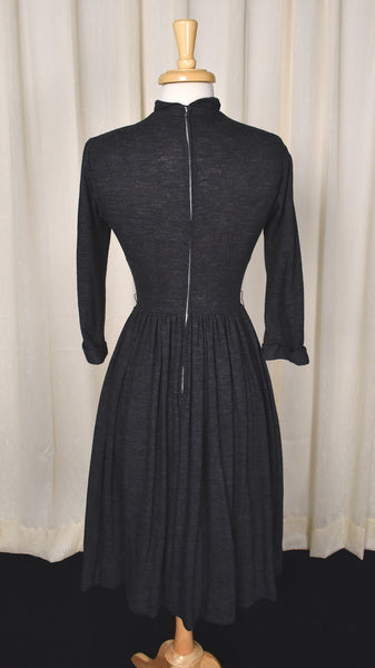 1950s Vintage Gray Knit Turtleneck Dress Cats Like Us