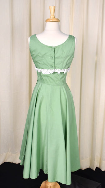 1950s Vintage Green Applique Dress Cats Like Us