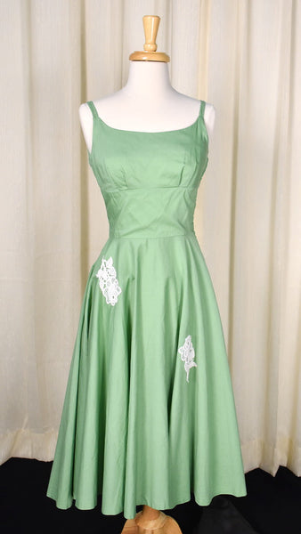 1950s Vintage Green Applique Dress Cats Like Us