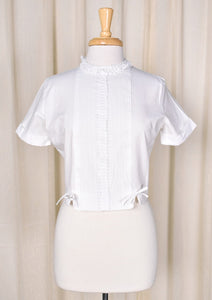 1950s Vintage Lace & Bows White Blouse Cats Like Us