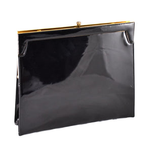 1950s Vintage Large Black Patent Clutch Cats Like Us