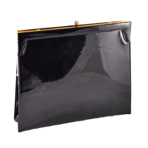 1950s Vintage Large Black Patent Clutch Cats Like Us