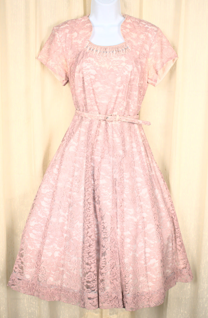1950s Vintage Light Pink Lace Dress Cats Like Us