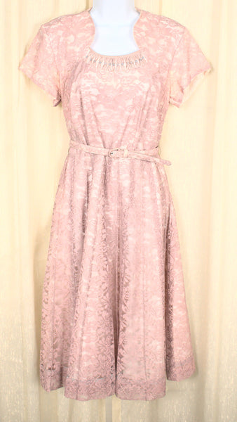 1950s Vintage Light Pink Lace Dress Cats Like Us