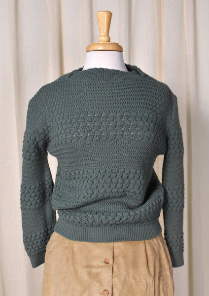 1950s Vintage Moss Green Boatneck Pullover Sweater Cats Like Us