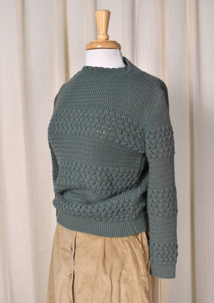 1950s Vintage Moss Green Boatneck Pullover Sweater Cats Like Us