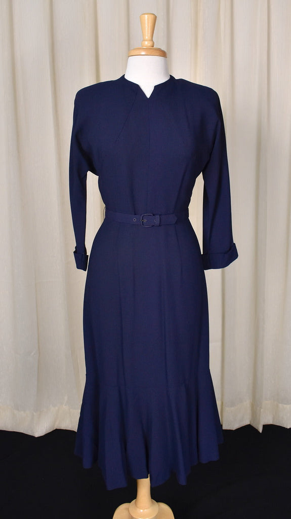 navy dress blues 1950s Vintage 1950s Navy Pleated Dress