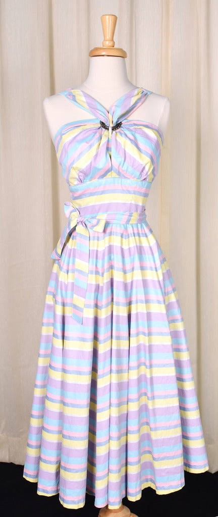 1950s Vintage Pastel Stripes Dress by Marjae Miami – Cats
